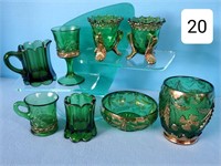 (2) Boxes of Victorian Green Gold Flash Glassware