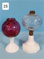 Pair of Milk Glass Base Rose Bowl Lamps