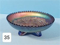 Cobalt Carnival 8" Grape & Cable Footed Bowl