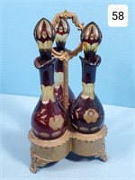 Bohemian Red Cut-to-Clear 3-Pc. Cruet Set