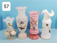 Lot of (4) Enamel Floral Bristol Vases