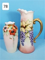 Pair of Hand Painted China Vase & Pitcher