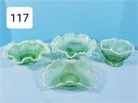 Lot of (4) Green Opalescent Bowls