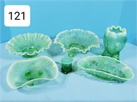 Lot of (6) Green Opalescent Pieces
