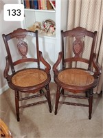 Pair of Victorian Walnut Hip Rail Cane Seat Chairs