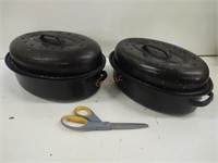 Pair of metal enameled roasting pans