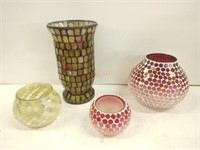 4 pcs mosaic glassware vases and candle holders