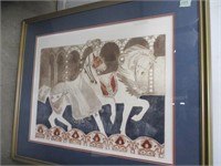 FRAMED PRINT OF DANCING HORSES, SIGNED