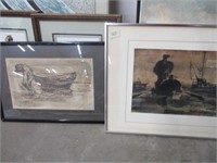 PAIR OF WATER/BOAT ARTWORK, FRAMED