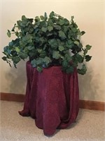 Silk Plant In Basket Side Table And Table Cloth
