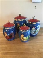 4 Ceramic Rooster Canisters