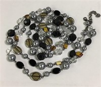 Long Necklace With Clear Silver And Black Beads
