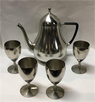 Bisco Pewter Tea Pot And Four Footed Cups