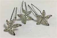 Three Clear Rhinestone Starfish Hair Pins