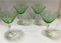 Set Of 4 Incised Green Glasses