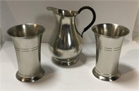 Pewter Pitcher And 2 Cups