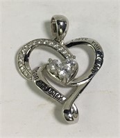 Sterling Silver Heart Pendant With Clear Stones