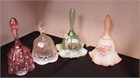 Four Fenton art glass bells: all decorated