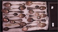 19 sterling silver spoons, mostly souvenir;