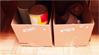 Tins and kitchenware in two containers