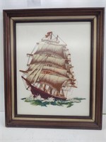 Vintage framed ship Crossstitch art