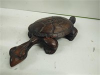 Vintage wood carved turtle trinket box