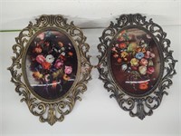 Pair of ornate brass floral bubble frames