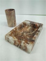 Marble napkin holder and cup