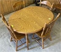 OVAL TOP OAK TABLE/5 ARROW BACK CHAIRS, 2 LEAVES