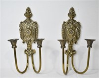 2 pc Vintage Spelter Metal Wall Candle Sconces