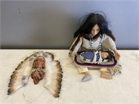 NATIVE AMERICAN DOLL, BABY, INDIAN HEAD WALL MOUNT