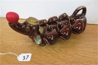 Vintage Dachshund Decanter w Shot Glasses Red Nose