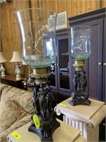 2 IRON AND BRASS FIGURALS CANDLE HOLDERS/GLOBES