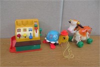 Vintage Fisher Price Toys Cow, Turtle & Register