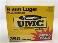 (250) Rounds Remington 9mm Luger, 115 Gr.