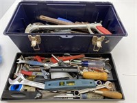 Plastic Toolbox and Tools, Wrenches, Saw,