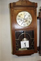 Wall-hanging clock, oak cabinet, key inside-