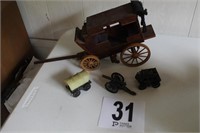 Wooden coach and 3 metal pencil sharpeners