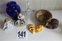 Misc. decor - figurines, pottery bowl, cobalt