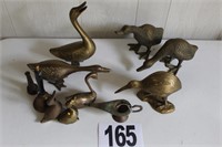 Brass ducks, kiwi bird, swans, bell
