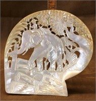 Large mother of pearl carved elephant scene