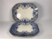 4 Raleigh blue on white platters