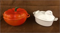 Cast iron enamel duck & pumpkin Dutch ovens