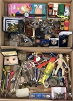 2 flats smalls, spoons, toys etc