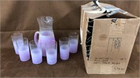 Colonial glass WV lilac blendo pitcher & glasses
