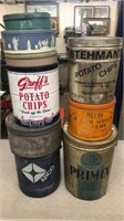Large lot of chip,lard,wafers,grease tins