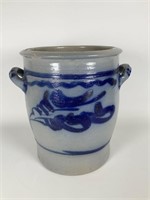 Blue decorated 2 handle stoneware Crock