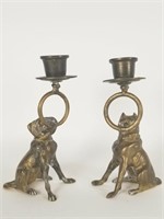 Dog figural brass candleholders