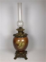 Antique brass & painted oil lamp