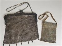 Antique silver mesh and microbead handbags